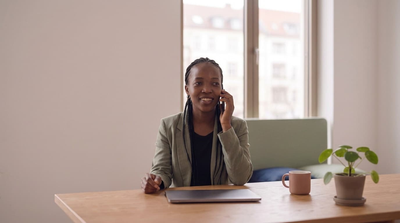 A colleague taking a call at a desk by a window